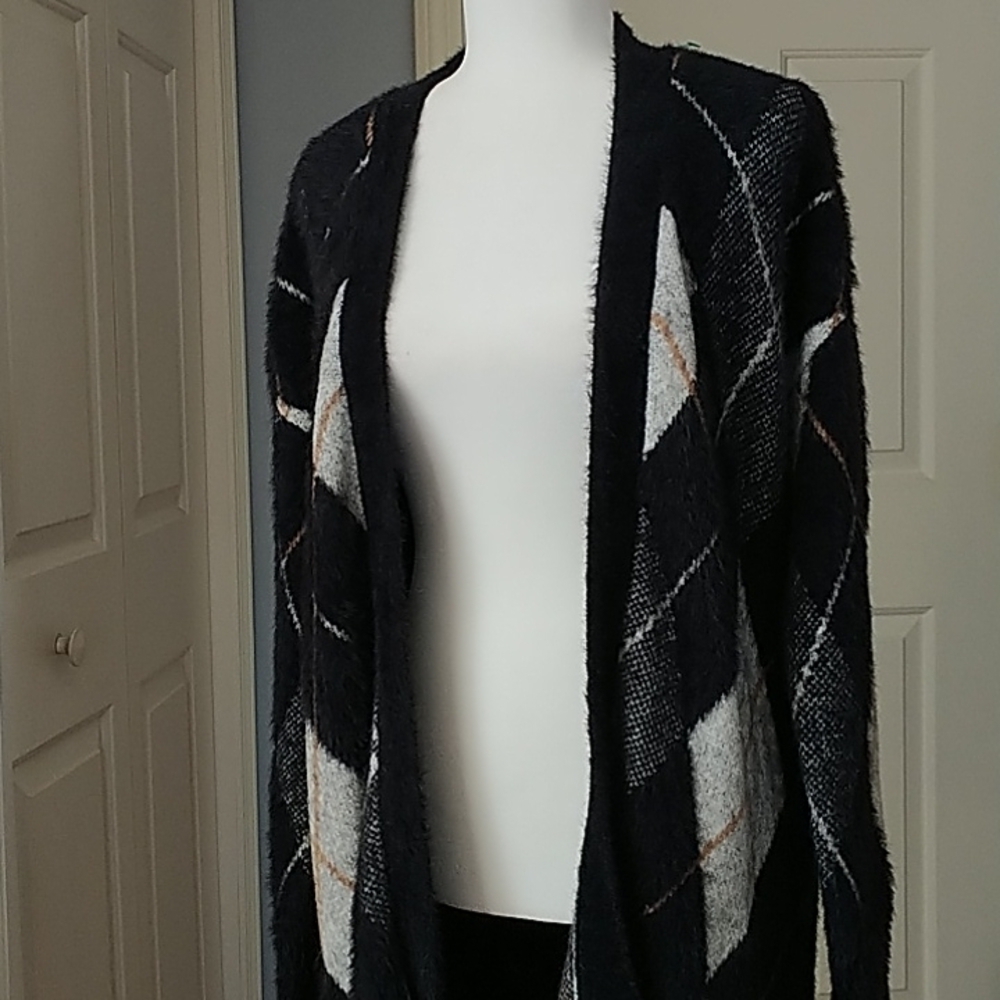 Marled Argyle Grey/Black Sweater Coat Jacket sz S - Picture 2 of 12
